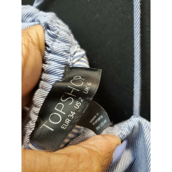 Top Shop Women Blue Striped Cotton & Polyester Trendy Style Button Shirt Size 2 - Picture 8 of 11